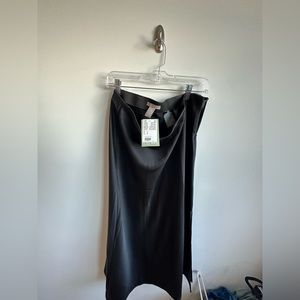 H&M Black Silk Midi Skirt - Size L